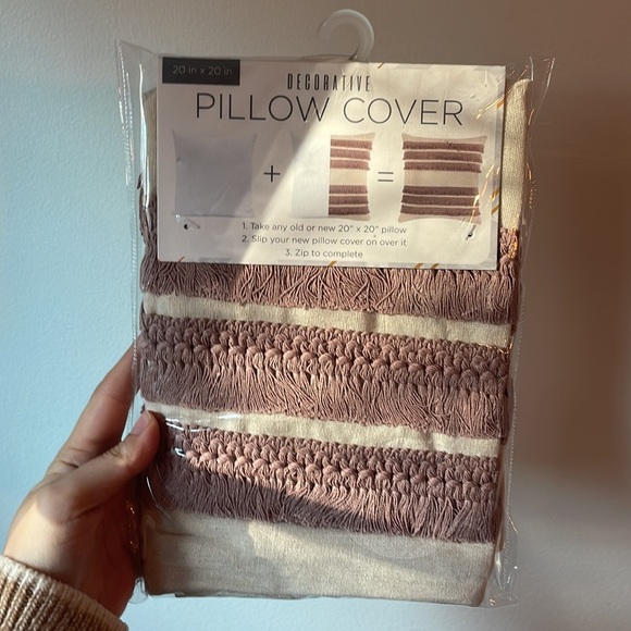 NWT  Morgan Home Square Decorative Fringe Throw Pillow Cover in Blush - Picture 4 of 6